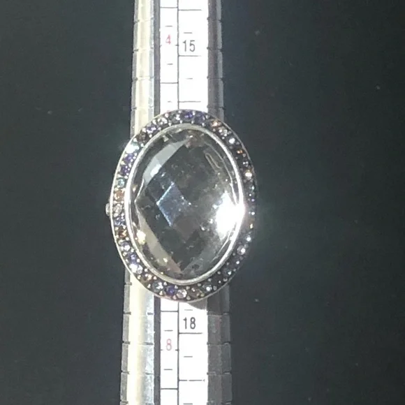 Brighton -Silver Toned- Lg Black Stone surrounded by multi color stones Ring~Sz6
